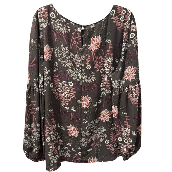 Floral Printed Polyester Blouse Gray Multi With Long Sleeves Sz XL blouse - Picture 9 of 12